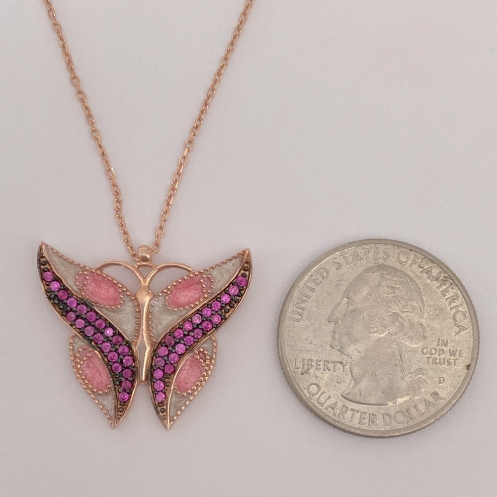 🦋925 Silver butterfly handmade necklace enamel and cz stones